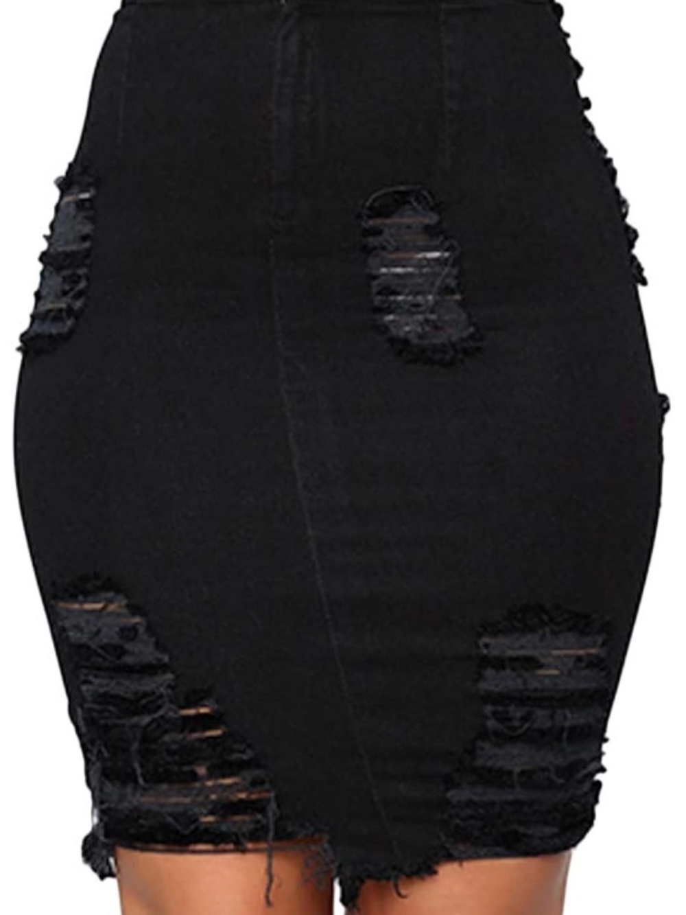 Stretchy High-waisted Hollowed-out Distressed Denim Pencil Skirt